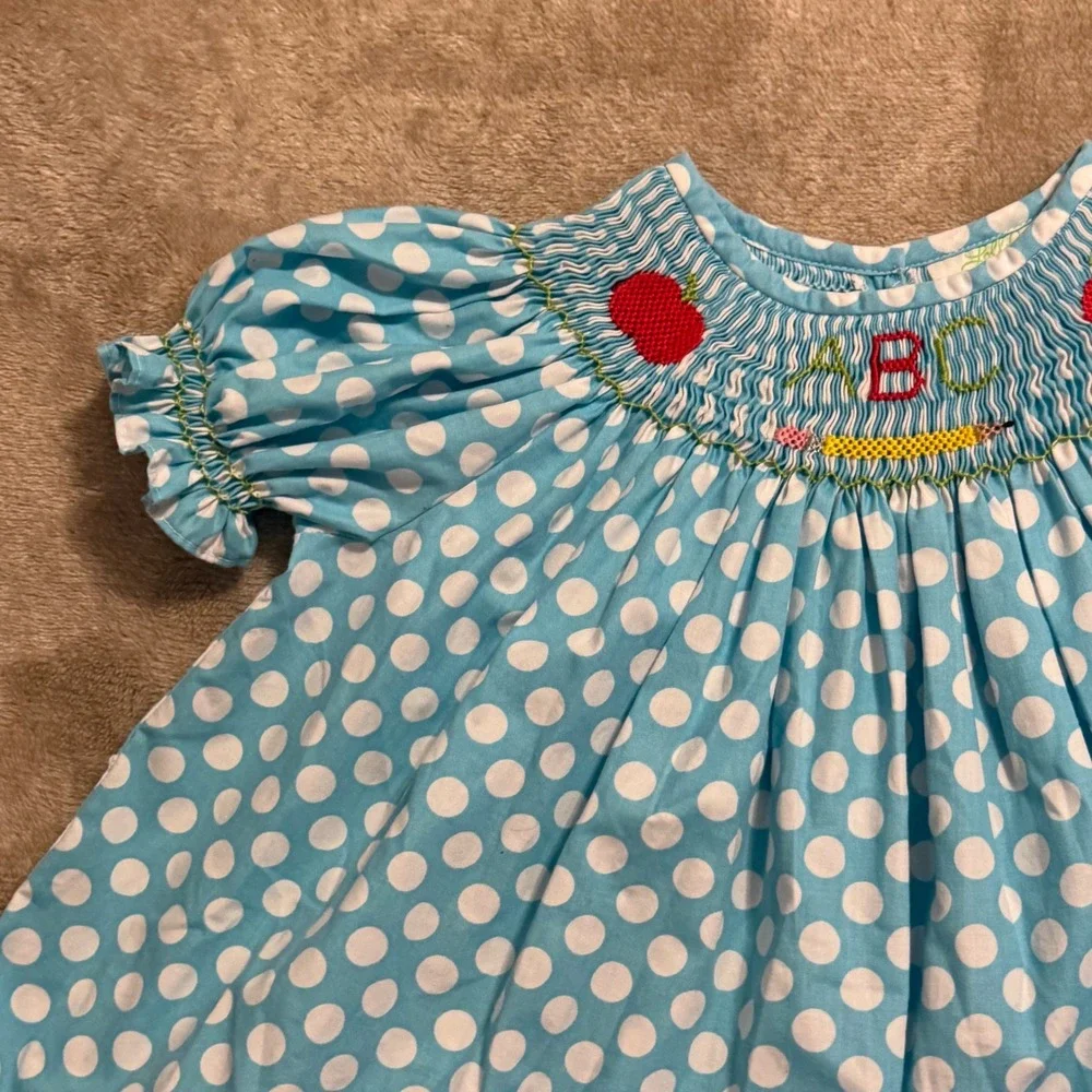 Lolly Wolly Doodle Girls Smocked ABC Apple Polka Dot Top and Shorts Set Size 5